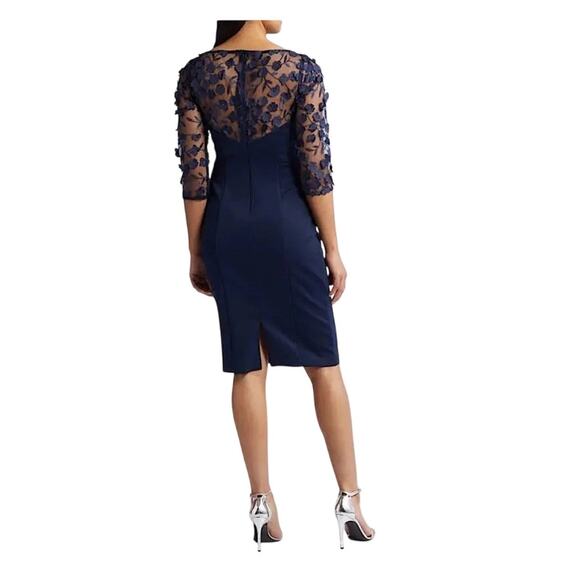 Eliza crepe scuba lace navy dress size 6 - Picture 2 of 10